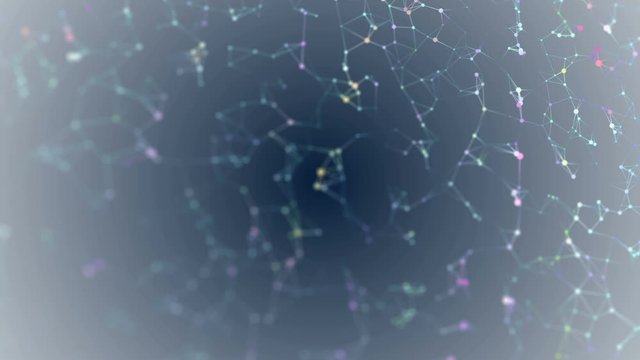 Abstract geometrical motion from chaotic slow moving dots, lines and triangles background. Beautiful plexus.