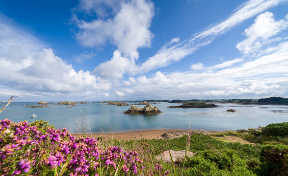 Ile de Br&eacute;hat (partie nord) et sa c&ocirc;te d&eacute;chiquet&eacute;e,pr&egrave;s du pharse de paon, C&ocirc;tes d'armor, Bretagne