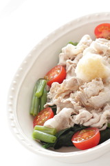 Japanese summer comfort food, boiled pork and vegetable