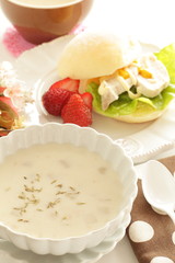 Homemade mushroom soup on white background