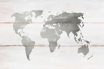 Szkic Ziemi namalowany farbami akwarelowymi na tle z desek