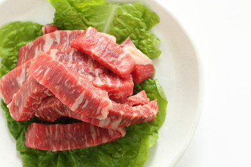 cut beef on lettuce for cooking image