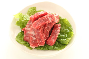 cut beef on lettuce for cooking image