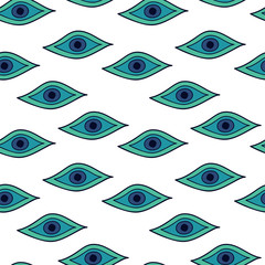 Seamless pattern with psychedelic eyes on white background