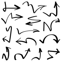 Obraz premium Set with black arrows on white background, hand drawn symbols, pointers, collection for your design