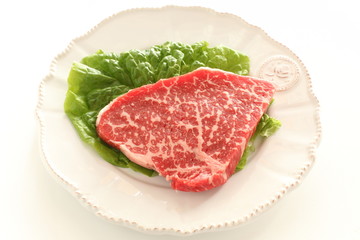 Freshness beef steak on dish with copy space