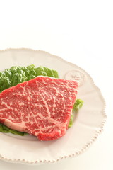 Freshness beef steak on dish with copy space