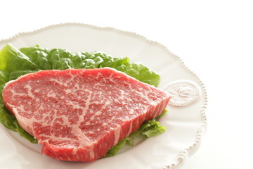 Freshness beef steak on dish with copy space