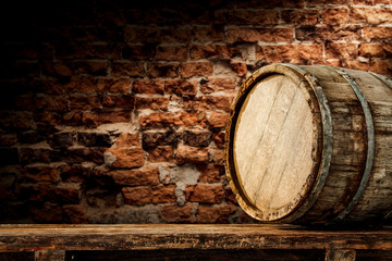 Wooden old barrel and free space for your decoration. 