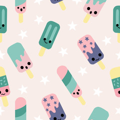 Cute smiling ice cream in a seamless pattern design