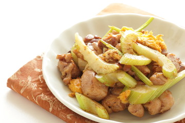 Chinese food, celery and pork stir fried for homemade comfort food image