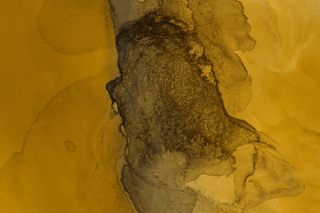 Hand painted gold alcohol ink background. Abstract delicate yellow texture. Contemporary wallpaper. 