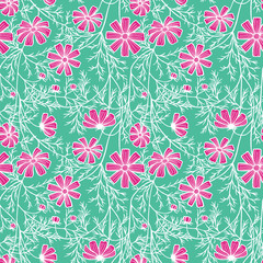 vector illustration eps10 . cosmea flowers, daisy, coloring. Seamless pattern.