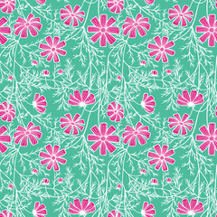 vector illustration eps10 . cosmea flowers, daisy, coloring. Seamless pattern.