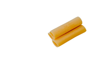 close up of Paccheri ItalianLarge tube pasta isolated on white background with copy space.  