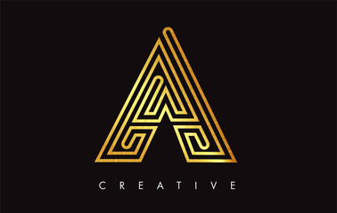 A Gold Golden Letter Modern Trendy Design Logo. Letter A Icon Logo with Modern Monogram