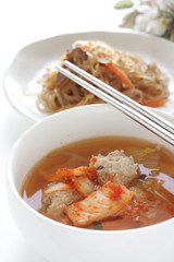 Korean food, Kimchi and meat ball soup
