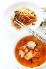 Korean food, Kimchi and meat ball soup