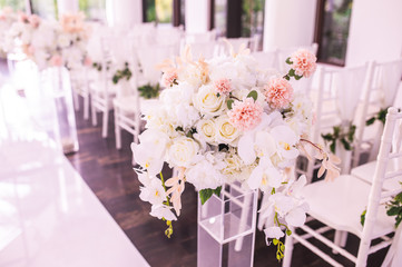 Flowers decorated in the wedding ceremony in the Chapel.