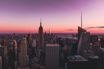 Colorful sunset on top of New York