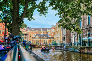 the famous canals of Amsterdam and classical European architecture