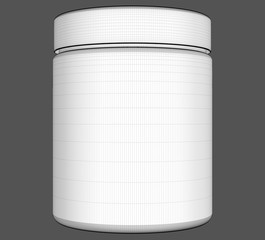 Realistic 3D jar wireframe rendering mockup on white background.3D Rendering