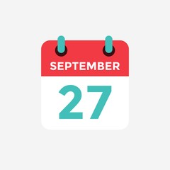 Flat icon calendar, 27 September. Date, day and month. Vector illustration.