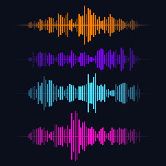 Sound / audio wave or soundwave multicolored line art  for music apps and websites. 