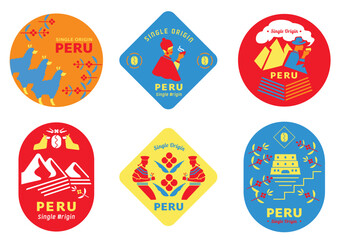 single origin Peru coffee label with local people - obrazy, fototapety, plakaty