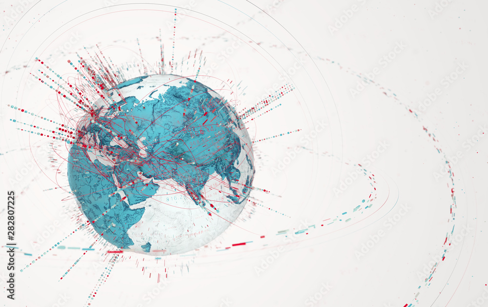 Poster 3d data globe - abstract illustration of a scientific technology data network surrounding planet ear