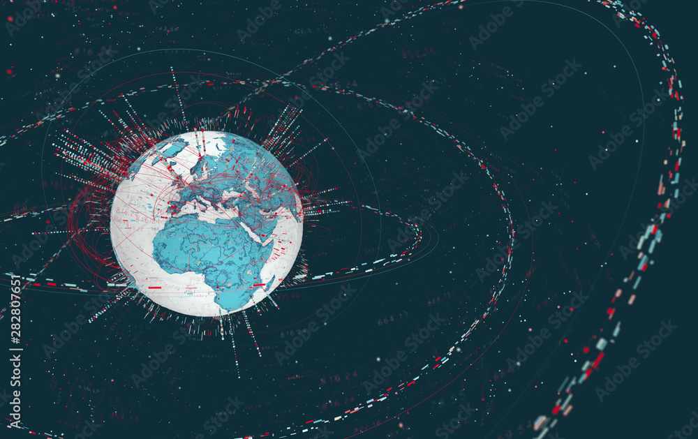 Leinwandbilder 3d data globe - abstract illustration of a scientific technology data network surrounding planet ear