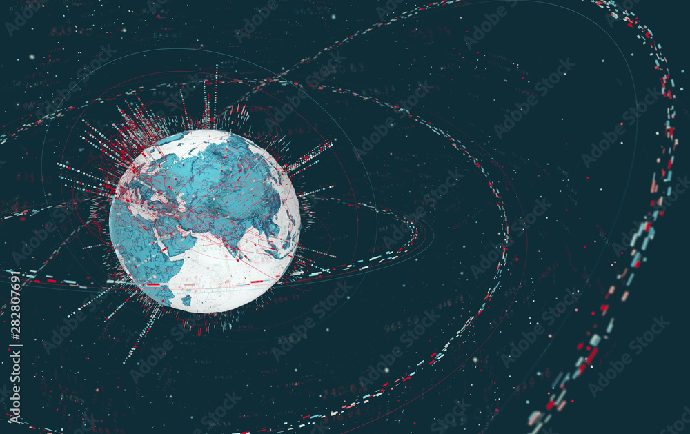 Leinwandbilder 3d data globe - abstract illustration of a scientific technology data network surrounding planet ear