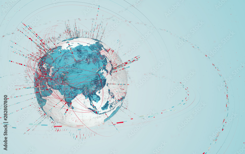 Poster 3d data globe - abstract illustration of a scientific technology data network surrounding planet ear