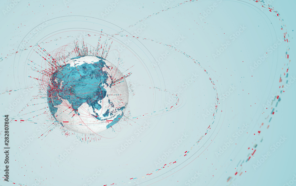 Poster 3d data globe - abstract illustration of a scientific technology data network surrounding planet ear