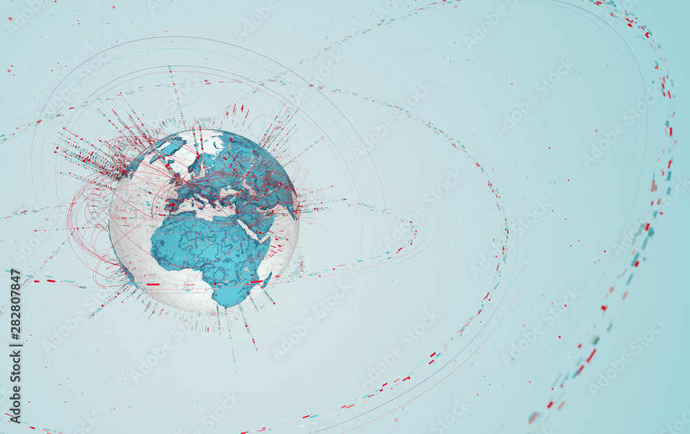 Poster 3d data globe - abstract illustration of a scientific technology data network surrounding planet ear
