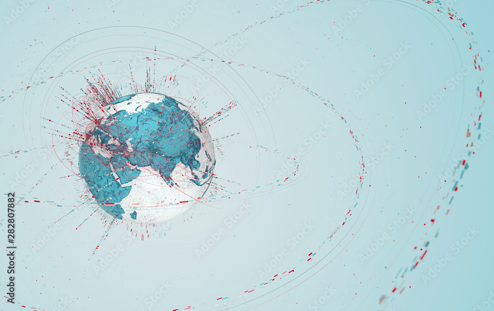 Poster 3d data globe - abstract illustration of a scientific technology data network surrounding planet ear