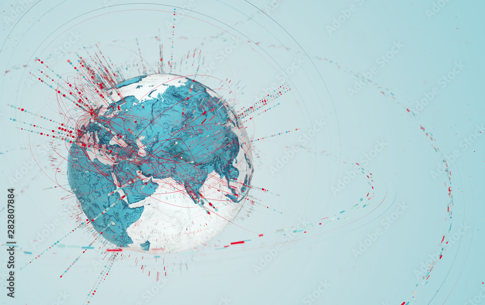 Poster 3d data globe - abstract illustration of a scientific technology data network surrounding planet ear