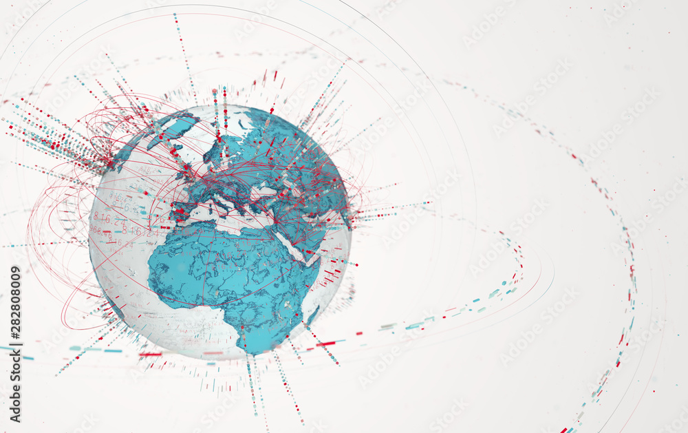 Poster 3d data globe - abstract illustration of a scientific technology data network surrounding planet ear