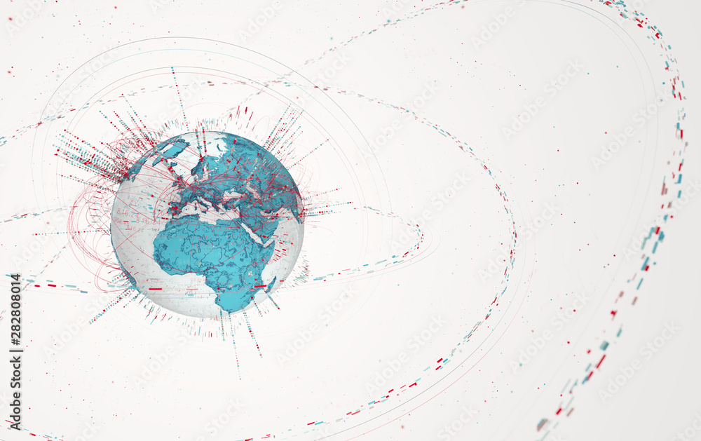 Leinwandbilder 3d data globe - abstract illustration of a scientific technology data network surrounding planet earth conveying connectivity, complexity and data flood of modern digital age