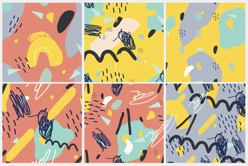 Vector seamless pattern set. Abstract backgrounds with brush strokes.