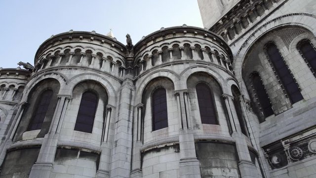 Left to right pan real time medium shot of Sacre-Coeur Basilica. Temple in Paris