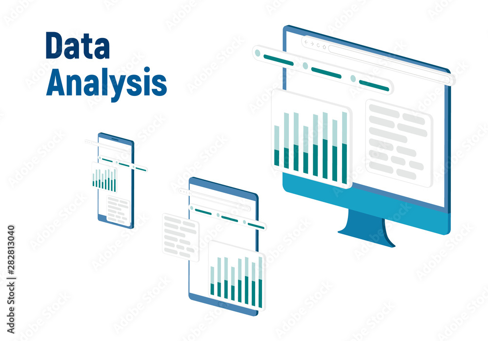Poster modern flat design isometric concept of data analysis for website and mobile website. landing page t