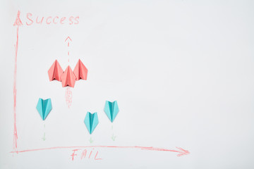 Business competition, rivalry or challenge. Success and strategy concept. A group of aircraft is moving to success