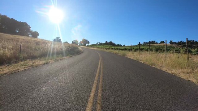 Real Time 60F Driving Down Road Through Wine Country