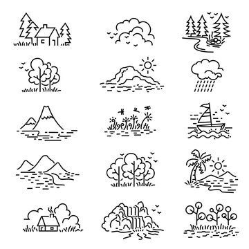Outline design View images Nature Landscape Icons vector.