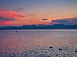 Spectacular sunset view from the village of Bardolino on the shores of Lake Garda