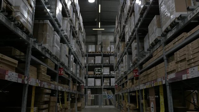 Warehouse Corridor Travel Shot