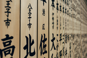 Japanische Schriftzeichen auf dem Mount Takao