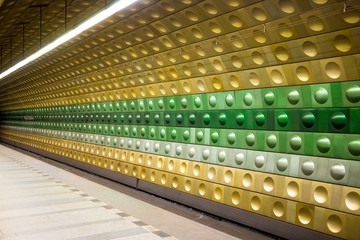 Prague, Czech Republic,23 July 2019; Malostranska metro station. Urban scene, city life, public transport and traffic concept.