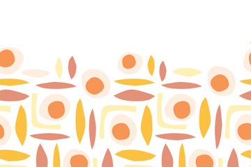 Contemporary Abstract vector border. Seamless retro pattern shapes paper cut out collage style in pastel colors